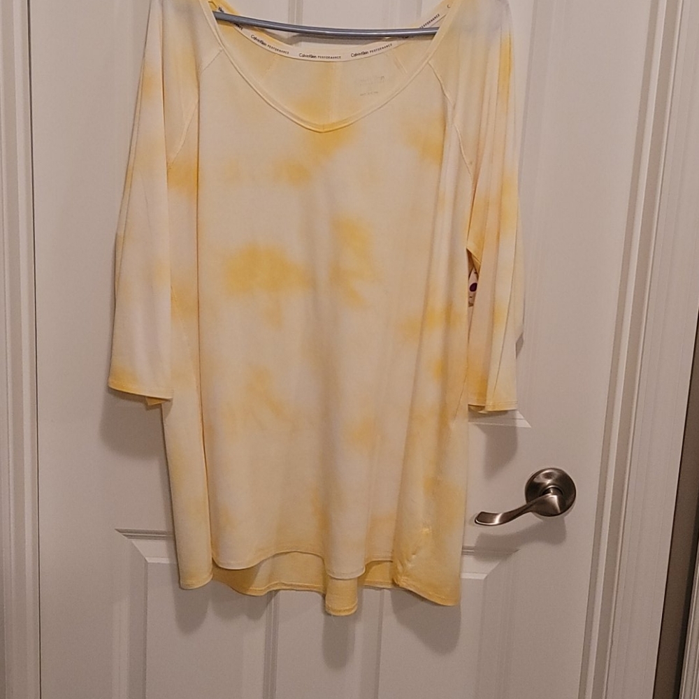 NWT Calvin Klein Performance yellow and white top